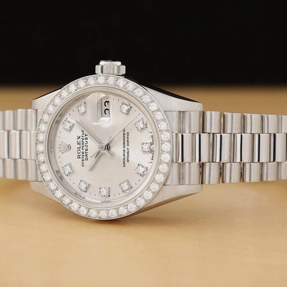 MINT Rolex Ladies President Silver Original Diamond Bezel Watch